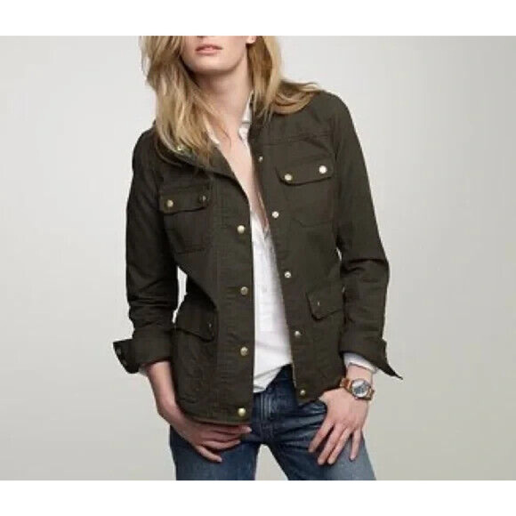 J CREW MOTO MILITARY INSPIRED DOWNTOWN FIELD JACKET ARMY GREEN SIZE SMALL